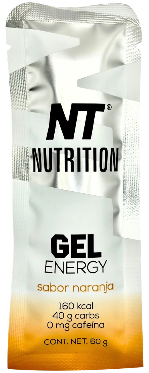Sobre de Energy Gel de NT Nutrition sabor naranja, contenido neto 60 g